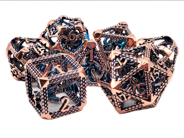 Old School RPG Metal Dice Set: Hollow The Kraken - Copper w/ Blue (7)