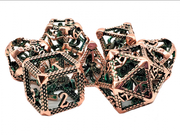 Old School RPG Metal Dice Set: Hollow The Kraken - Copper w/ Green (7)