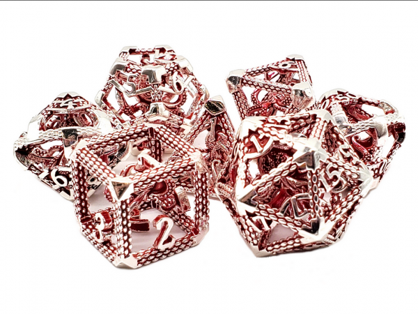Old School RPG Metal Dice Set: Hollow The Kraken - Silver w/ Red (7)