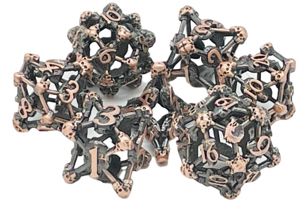 Old School RPG Metal Dice Set: Hollow Skull Dice - Ancient Bronze (7)