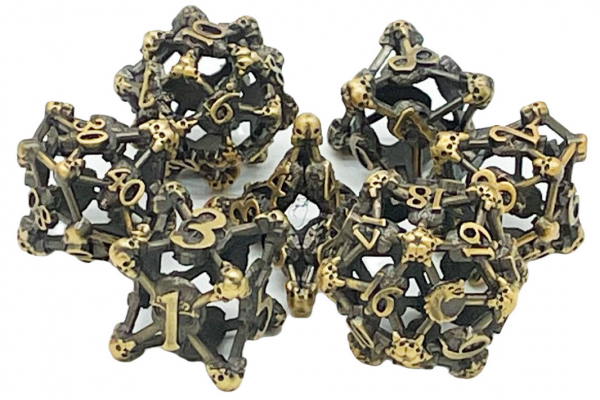 Old School RPG Metal Dice Set: Hollow Skull Dice - Ancient Gold (7)