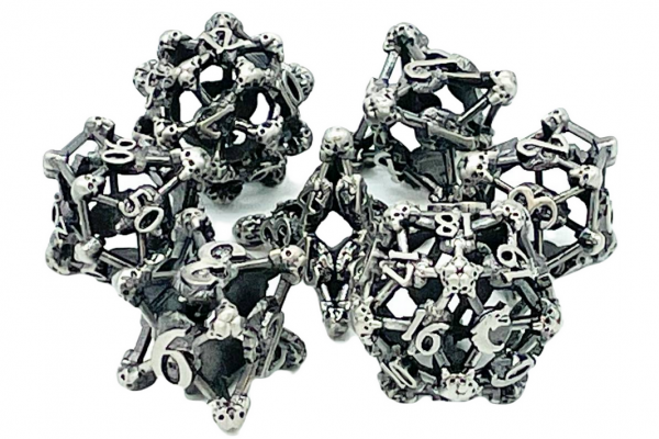 Old School RPG Metal Dice Set: Hollow Skull Dice - Ancient Silver (7)