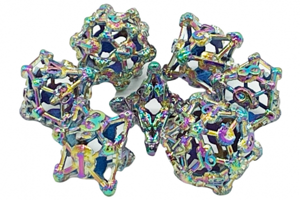 Old School RPG Metal Dice Set: Hollow Skull Dice - Spectral (7)