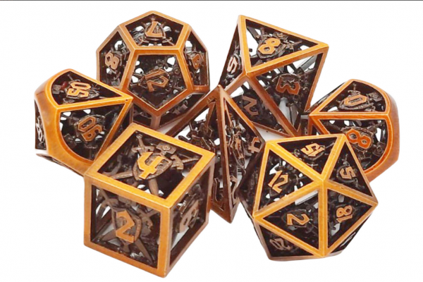Old School RPG Metal Dice Set: Hollow Sword & Shield Dice - Brushed Brass (7)