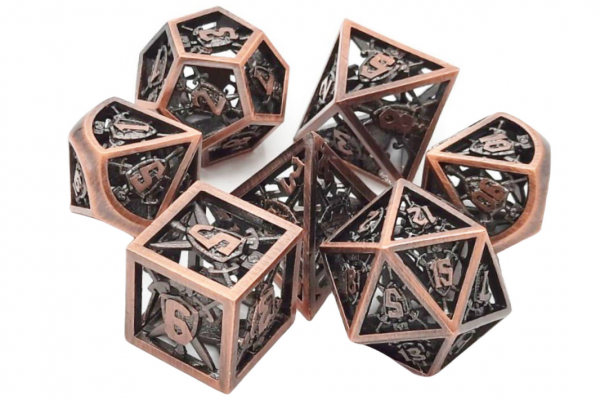 Old School RPG Metal Dice Set: Hollow Sword & Shield Dice - Brushed Copper (7)