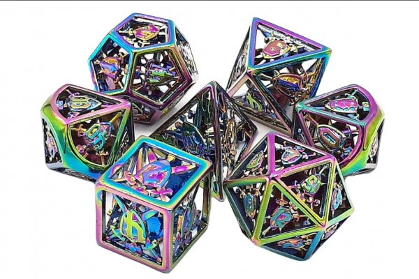 Old School RPG Metal Dice Set: Hollow Sword & Shield Dice - Spectral (7)