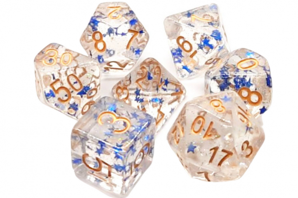 Old School RPG Dice Set: Infused - Blue Stars w/ Gold (7)