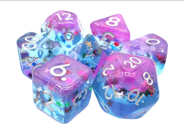Old School RPG Dice Set: Infused - Mixed Stars w/ Purple & Silver (7)