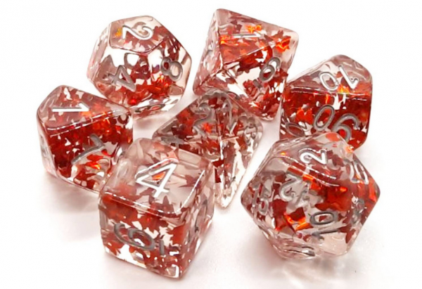 Old School RPG Dice Set: Infused - Orange Butterfly w/ Silver (7)