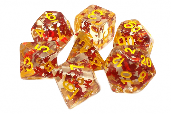 Old School RPG Dice Set: Infused - Orange Butterfly w/ Yellow (7)