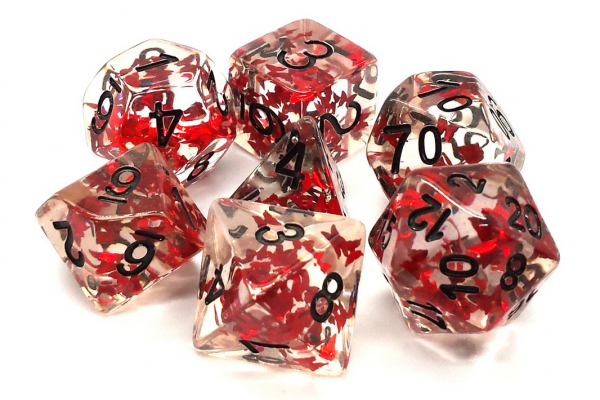 Old School RPG Dice Set: Infused - Red Butterfly w/ Black (7)