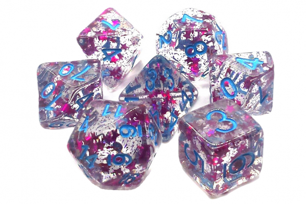 Old School RPG Dice Set: Infused - Red Stars w/ Blue (7)