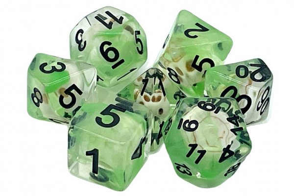 Old School RPG Dice Set: Infused - Skull w/ Green (7)