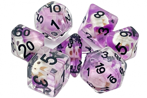 Old School RPG Dice Set: Infused - Skull w/ Purple (7)