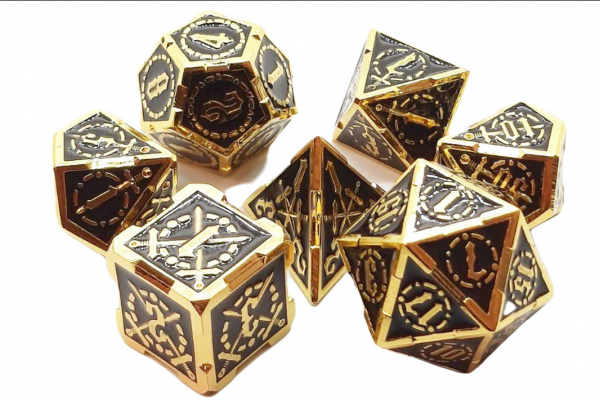 Old School RPG Metal Dice Set: Knights of the Round Table - Black w/ Gold (7)