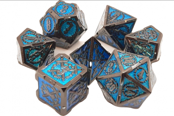 Old School RPG Metal Dice Set: Knights of the Round Table - Turquoise w/ Black (7)