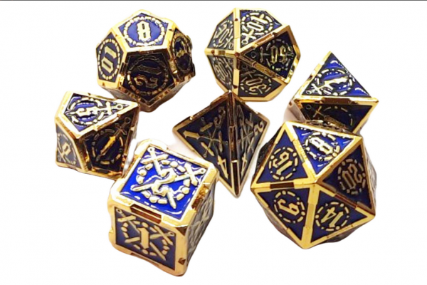 Old School RPG Metal Dice Set: Knights of the Round Table - Blue w/ Gold (7)