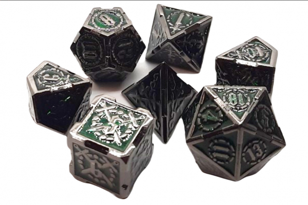 Old School RPG Metal Dice Set: Knights of the Round Table - Emerald w/ Black (7)