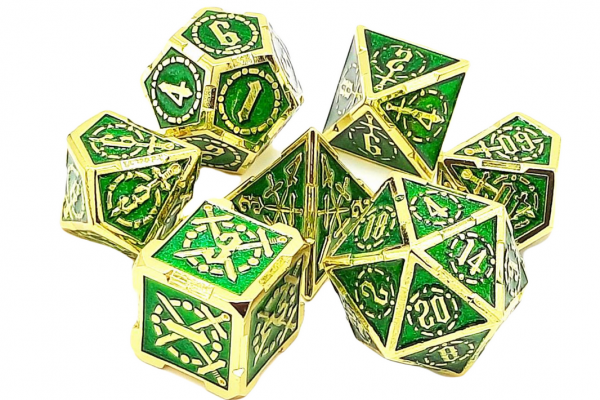 Old School RPG Metal Dice Set: Knights of the Round Table - Green w/ Gold (7)