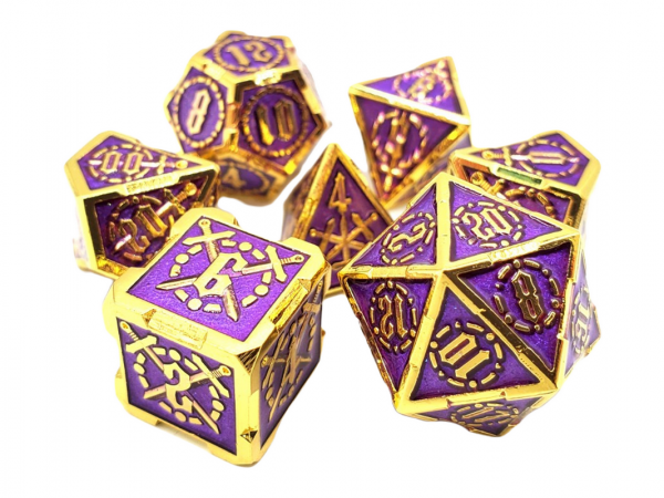 Old School RPG Metal Dice Set: Knights of the Round Table - Purple w/ Gold (7)