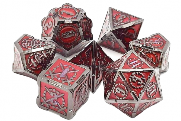 Old School RPG Metal Dice Set: Knights of the Round Table - Red Ruby w/ Black (7)