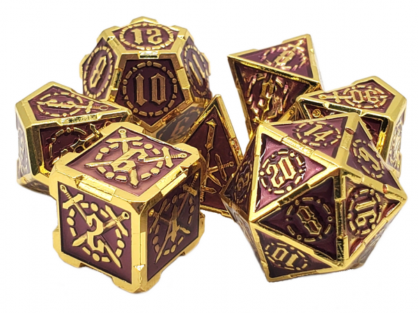 Old School RPG Metal Dice Set: Knights of the Round Table - Red w/ Gold (7)