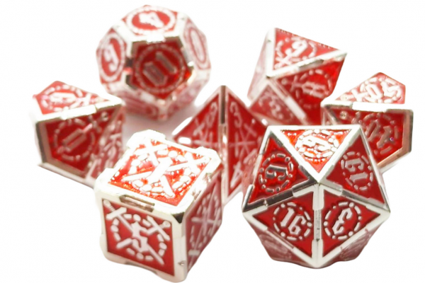 Old School RPG Metal Dice Set: Knights of the Round Table - Red w/ Silver (7)