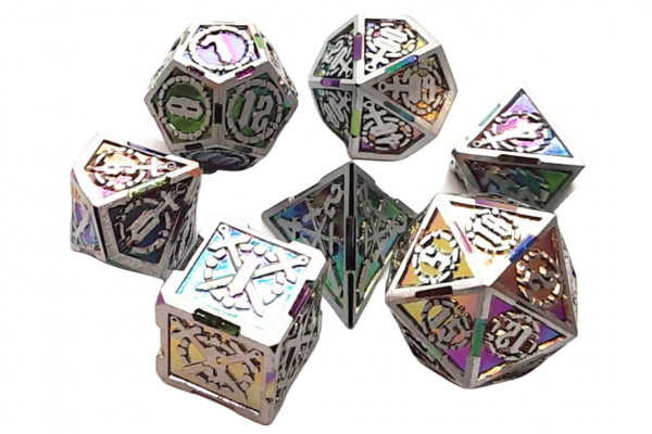Old School RPG Metal Dice Set: Knights of the Round Table - Spectral w/ Silver (7)