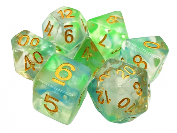 Old School RPG Dice Set: Nebula - Blue & Green (7)