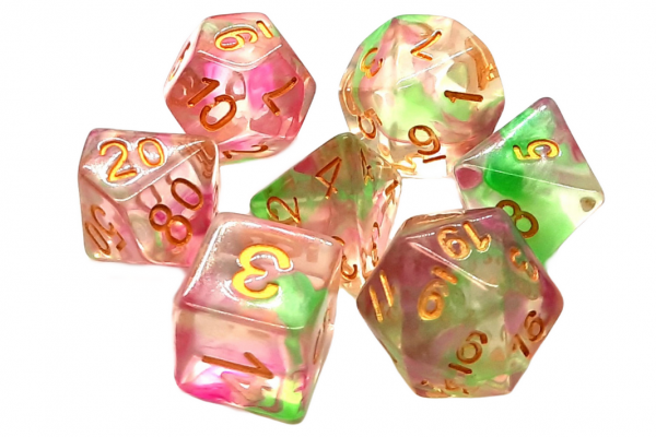 Old School RPG Dice Set: Nebula - Rose Red & Green (7)