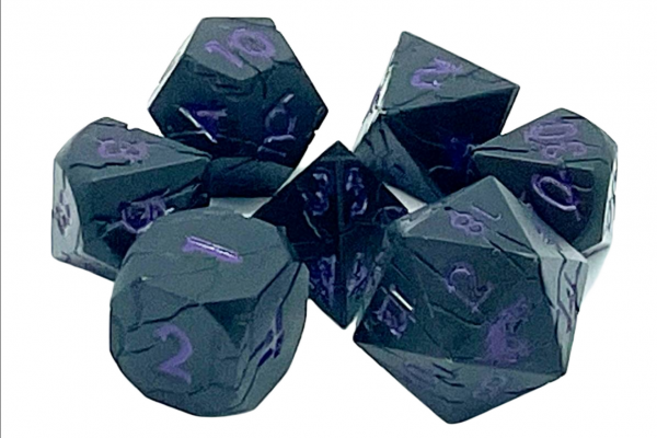 Old School RPG Metal Dice Set: Orc Forged - Matte Black w/ Purple (7)
