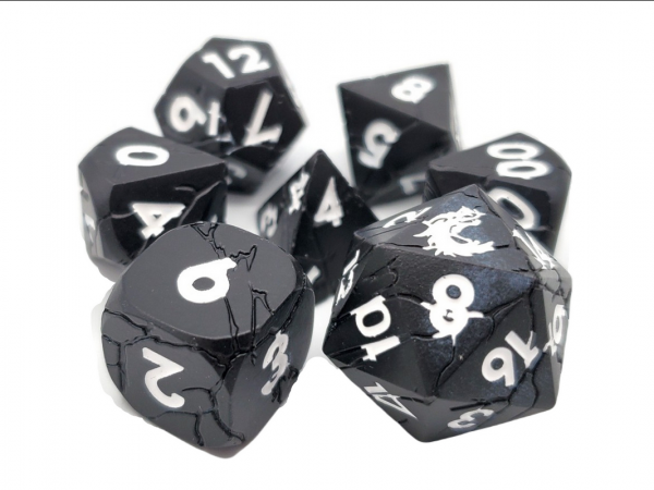 Old School RPG Metal Dice Set: Orc Forged - Matte Black w/ White (7)