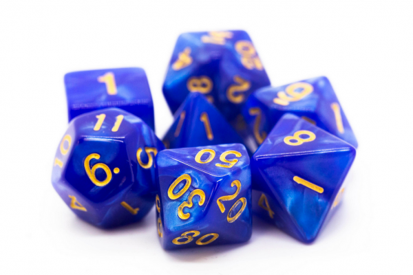 Old School RPG Dice Set: Pearl Drop - Blue w/ Gold (7)