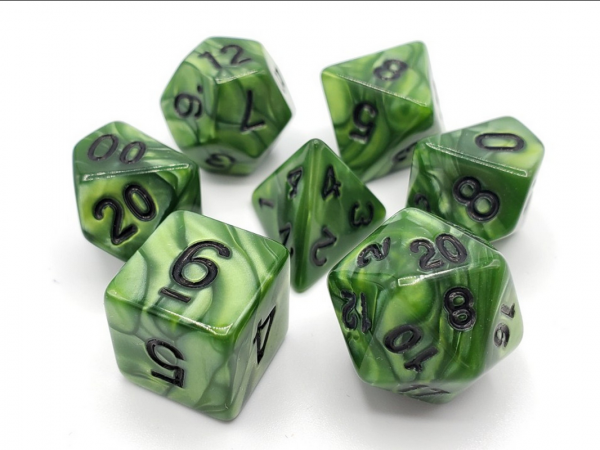 Old School RPG Dice Set: Pearl Drop - Forest Green w/ Black (7)
