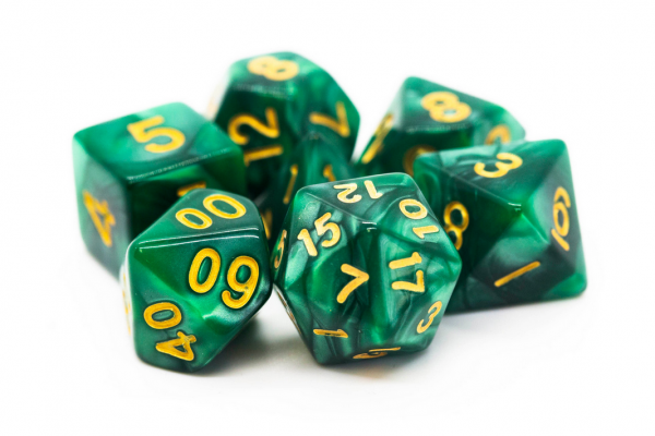 Old School RPG Dice Set: Pearl Drop - Green w/ Gold (7)