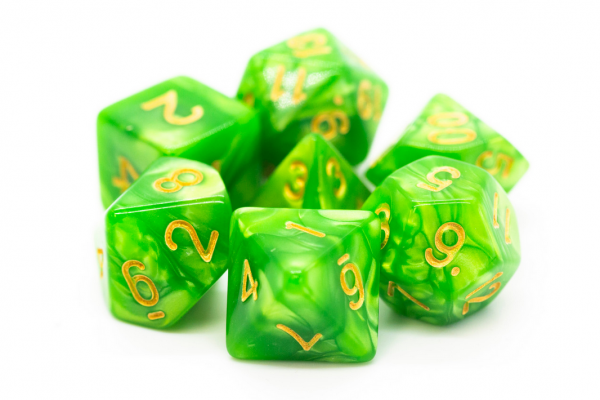 Old School RPG Dice Set: Pearl Drop - Light Green w/ Gold (7)