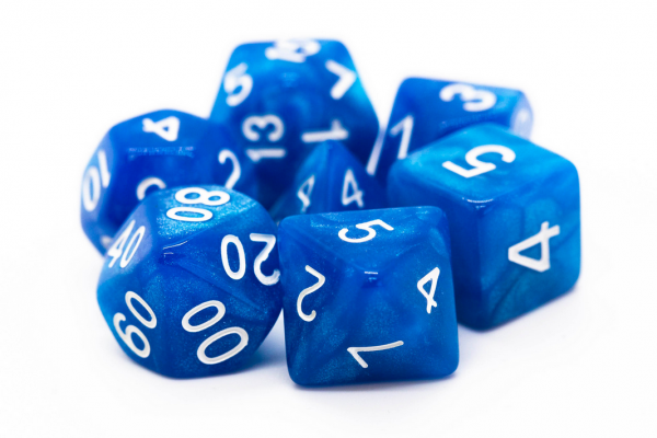 Old School RPG Dice Set: Pearl Drop - Shimmer Blue (7)