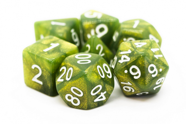 Old School RPG Dice Set: Pearl Drop - Shimmer Green (7)