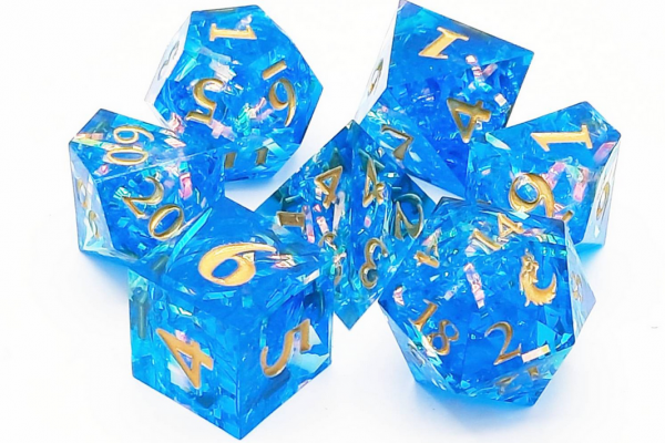 Old School RPG Dice Set: Sharp Edged Dice - Aquamarine Blast (7)