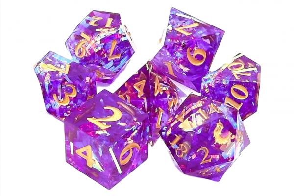 Old School RPG Dice Set: Sharp Edged Dice - Amethyst Blast (7)