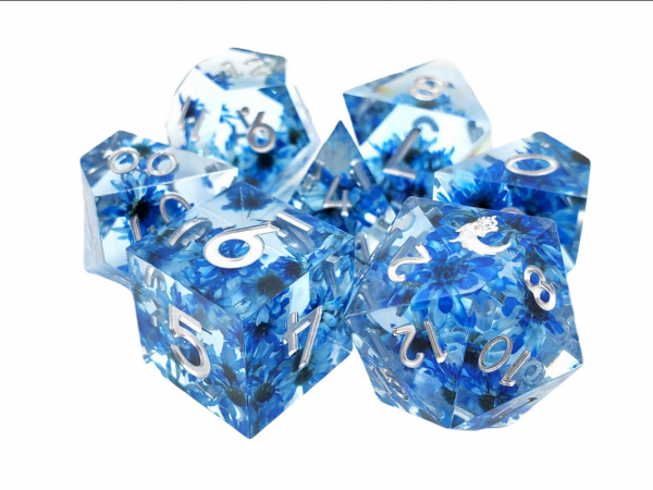 Old School RPG Dice Set: Sharp Edged Dice - Blue Flower (7)