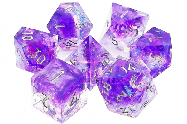 Old School RPG Dice Set: Sharp Edged Dice - Burst of Purple (7)