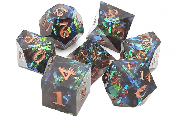 Old School RPG Dice Set: Sharp Edged Dice - Citrine Blast (7)