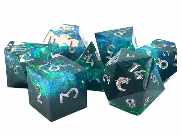 Old School RPG Dice Set: Sharp Edged Dice - Emerald Forest (7)