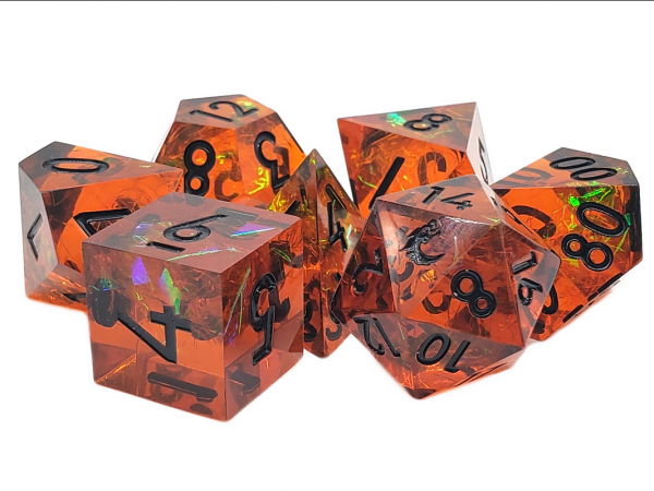 Old School RPG Dice Set: Sharp Edged Dice - Exploding Pumpkins (7)