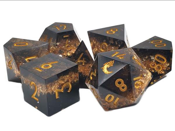 Old School RPG Dice Set: Sharp Edged Dice - Gold Vein (7)