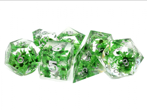 Old School RPG Dice Set: Sharp Edged Dice - Green Flower (7)