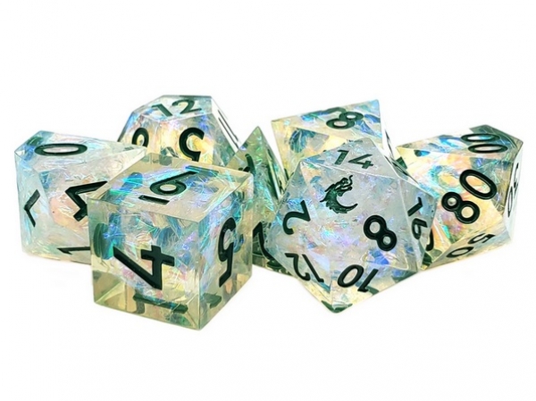 Old School RPG Dice Set: Sharp Edged Dice - Green Ice (7)