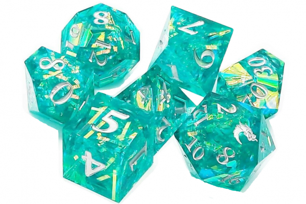 Old School RPG Dice Set: Sharp Edged Dice - Jade Blast (7)