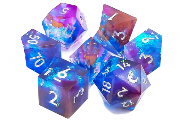 Old School RPG Dice Set: Sharp Edged Dice - Kingfisher (7)